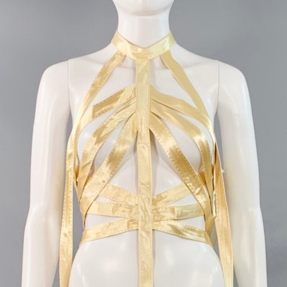 KHAITE Size XS Sukey Gold Viscose Satin Straps Harness Dress Top - Picture 2 of 5
